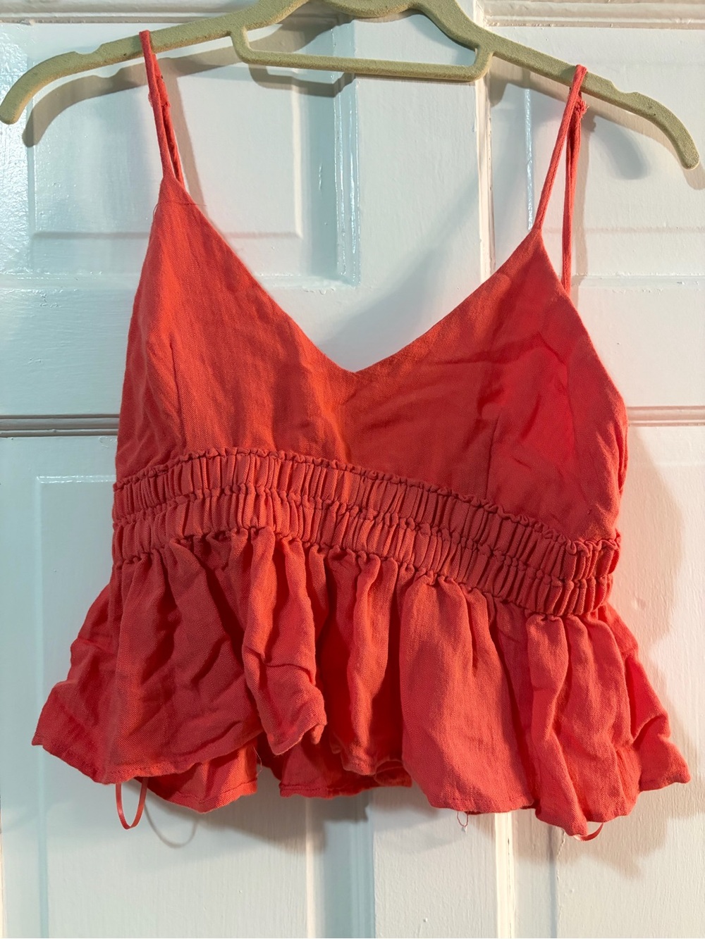 Cotton Candy Coral Red Smocked Peplum Cami
